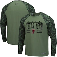 Men's Colosseum Olive/Camo Texas Tech Red Raiders OHT Military Appreciation Slim-Fit Raglan Long Sleeve T-Shirt