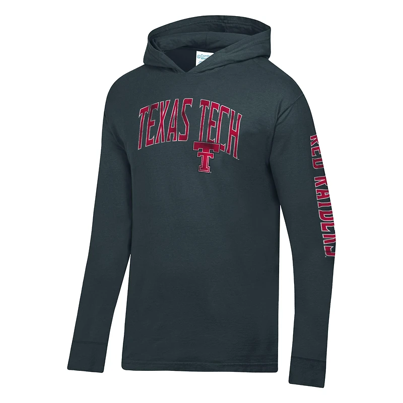 Men's ComfortWash Charcoal Texas Tech Red Raiders Long Sleeve Hooded T-Shirt