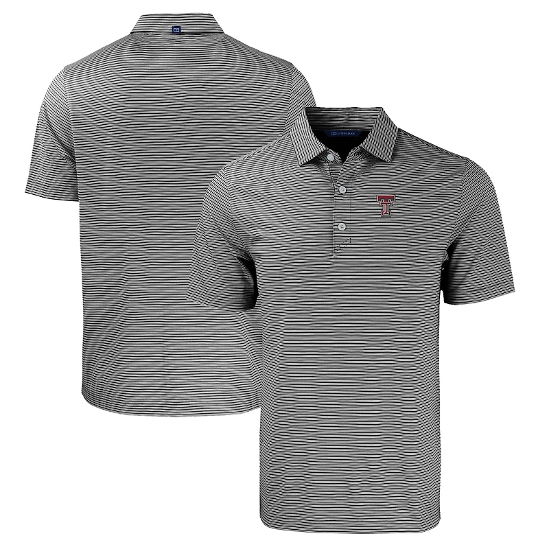 Men's Cutter & Buck Black/White Texas Tech Red Raiders Forge Eco Double Stripe Stretch Recycled Polo