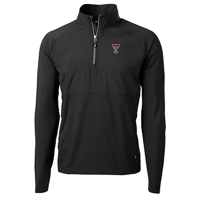 Pull-over hybride recyclé à fermeture éclair quart de tour pour homme Cutter & Buck, Texas Tech Red Raiders Adapt Eco Knit, noir