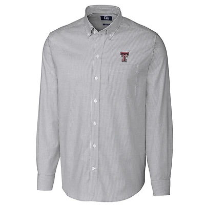 Men's Cutter & Buck Charcoal Texas Tech Red Raiders Big Tall Stretch Oxford Stripe Long Sleeve Button Down Shirt