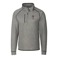 Men's Cutter & Buck  Heather Gray Texas Tech Red Raiders Alumni Logo Mainsail Sweater-Knit Half-Zip Pullover Jacket