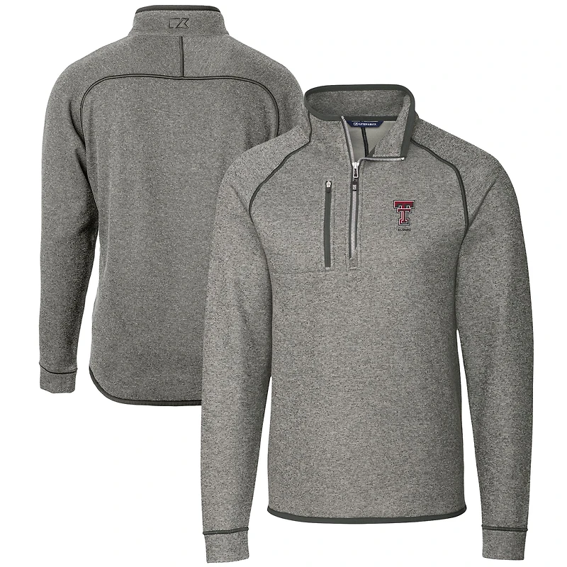 Men's Cutter & Buck  Heather Gray Texas Tech Red Raiders Alumni Logo Mainsail Sweater-Knit Half-Zip Pullover Jacket