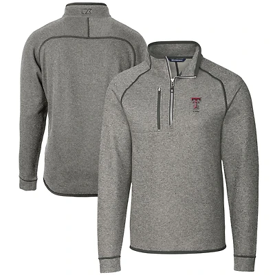 Men's Cutter & Buck  Heather Gray Texas Tech Red Raiders Alumni Logo Mainsail Sweater-Knit Half-Zip Pullover Jacket