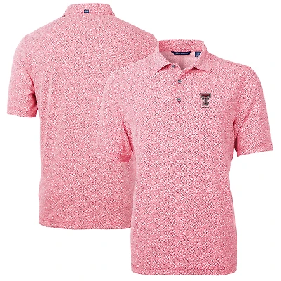 Men's Cutter & Buck Red Texas Tech Raiders Alumni Logo DryTec Virtue Eco Pique Botanical Print Recycled Polo