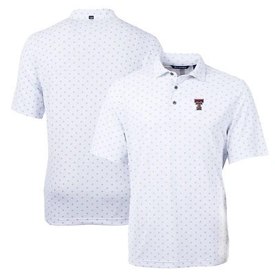 Polo recyclé à imprimé carreaux piqué écologique Virtue pour homme Cutter & Buck, blanc, Texas Tech, Red Raiders, grandes tailles