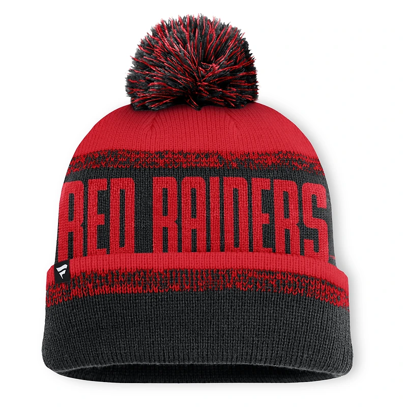Bonnet en tricot à revers avec pompon pour homme, noir/rouge, Texas Tech Red Raiders Thrive