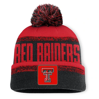 Bonnet en tricot à revers avec pompon pour homme, noir/rouge, Texas Tech Red Raiders Thrive