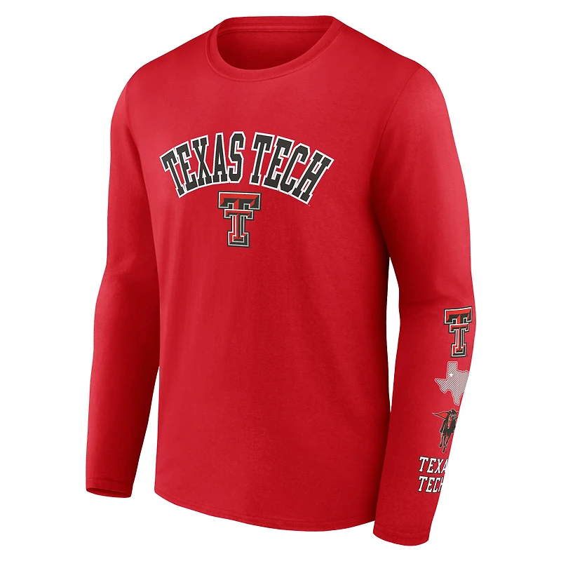 Men's Fanatics Red Texas Tech Raiders Badging Long Sleeve T-Shirt