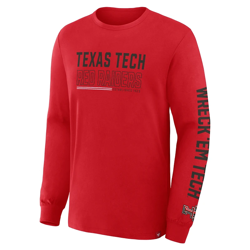 T-shirt à manches longues rouge pour homme, Texas Tech Red Raiders, Quad Fuel The Fire