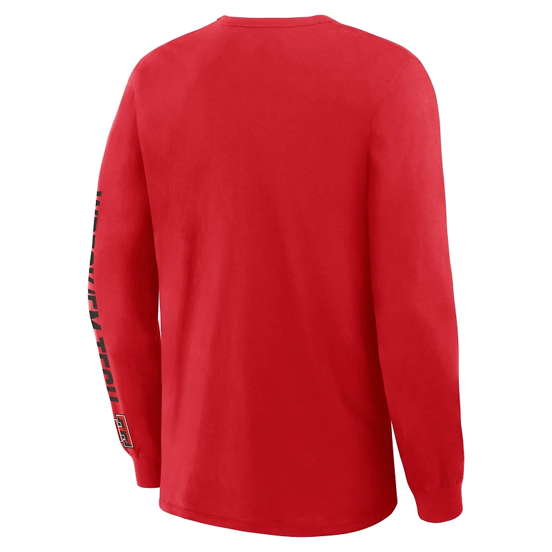 T-shirt à manches longues rouge pour homme, Texas Tech Red Raiders, Quad Fuel The Fire