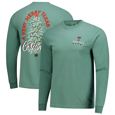Men's  Green Texas Tech Red Raiders Comfort Colors Merry Christmas Tree Long Sleeve T-Shirt