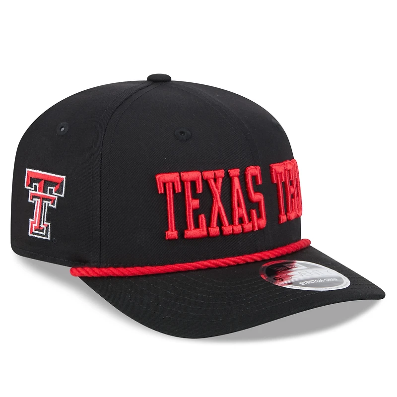 Casquette New Era noire pour homme, logo Texas Tech Red Raiders, modèle 9SEVENTY, ajustable par boutons-pression.
