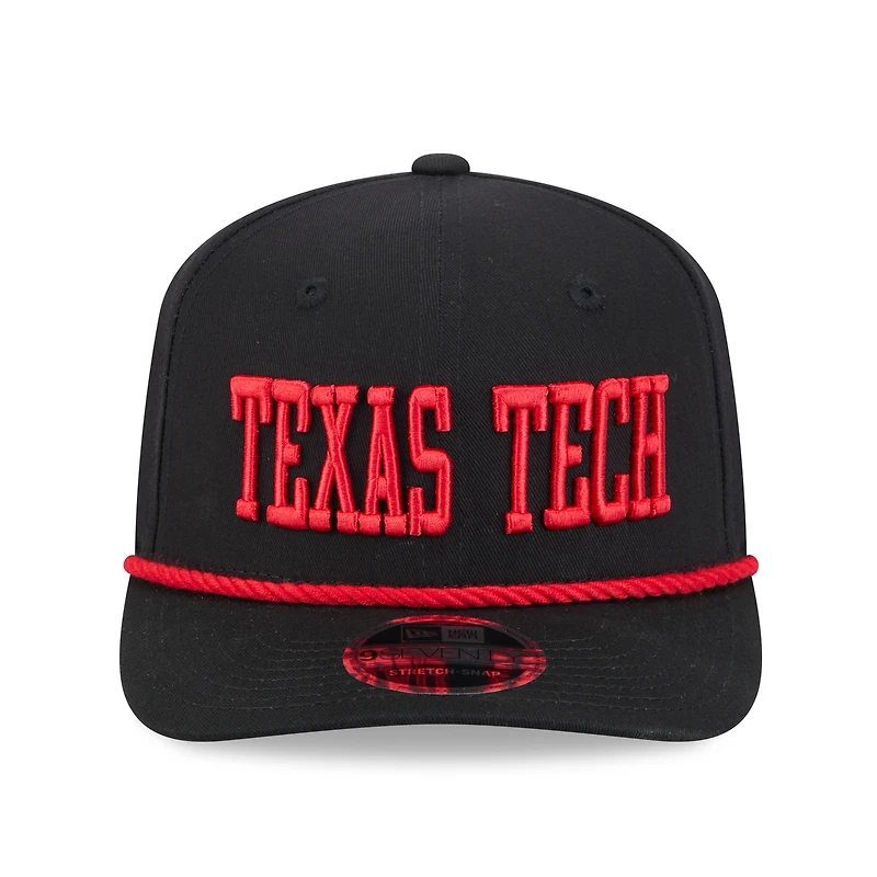 Casquette New Era noire pour homme, logo Texas Tech Red Raiders, modèle 9SEVENTY, ajustable par boutons-pression.