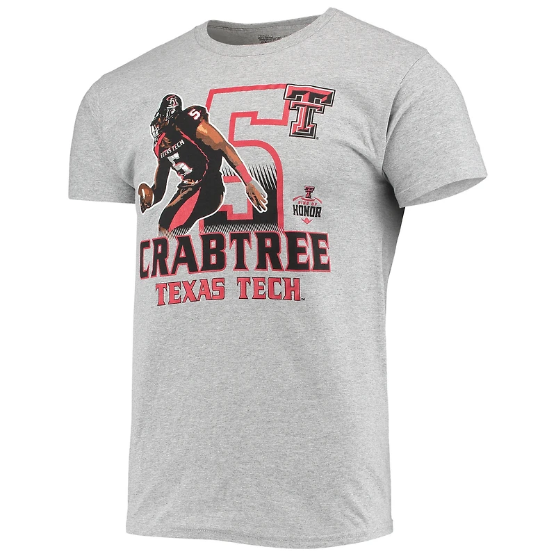T-shirt de marque rétro originale pour hommes, Michael Crabtree, gris chiné, Texas Tech, Red Raiders, Ring of Honor