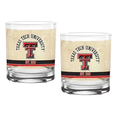Texas Tech Red Raiders paquet de deux 14oz. Ensemble de verres vintage beige