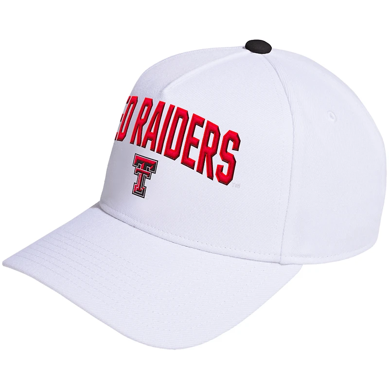 Casquette ajustable unisexe Adidas Texas Tech Red Raiders, blanche, à cadre en A, pour vestiaire