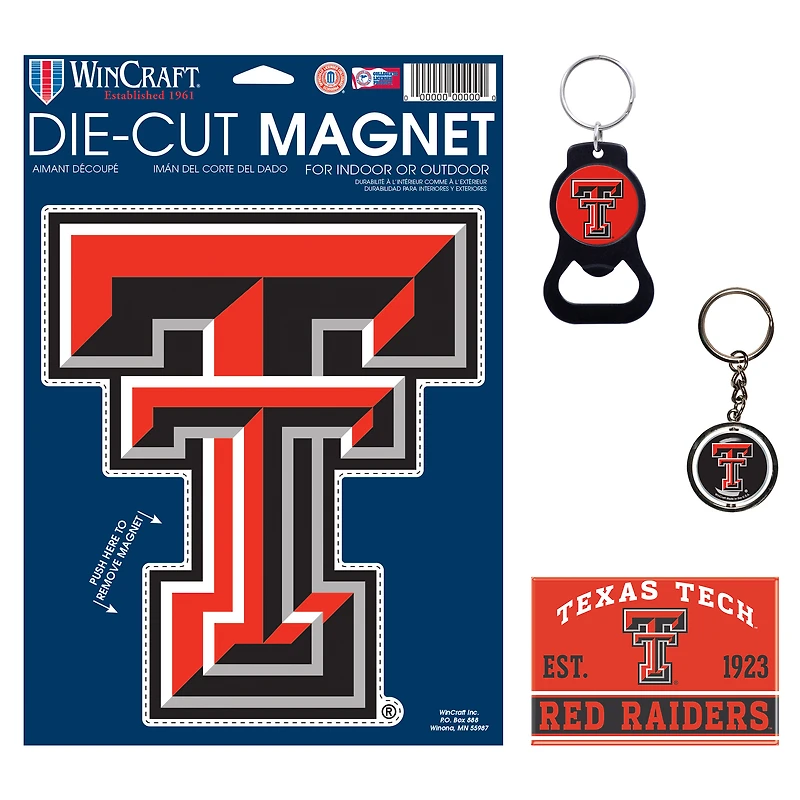 Ensemble de 4 porte-clés et aimants WinCraft Texas Tech Red Raiders