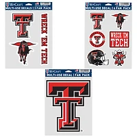 Lot de trois autocollants pour fans des Red Raiders du Texas Tech de WinCraft