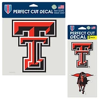 Lot de trois feuilles de décalcomanies à découpe parfaite WinCraft Texas Tech Red Raiders