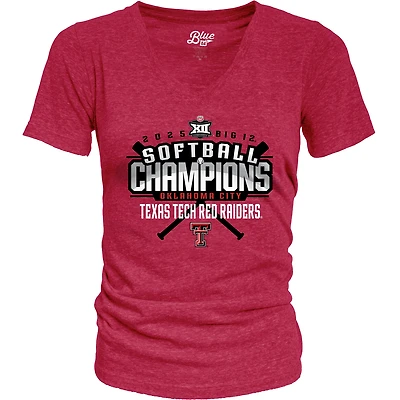 Women's Blue 84  Red Texas Tech Raiders 2025 Big 12 Softball Conference Tournament Champions Locker Room V-Neck T-Shirt