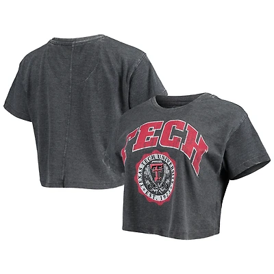 T-shirt Pressbox noir Texas Tech Red Raiders Edith Vintage Burnout Crop pour femme