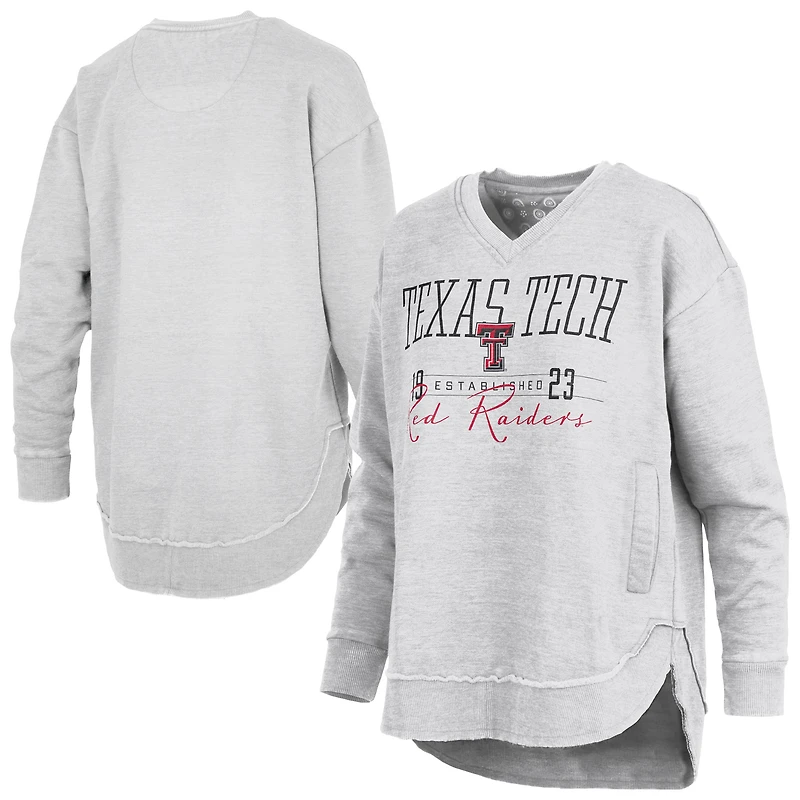 Women's Pressbox  Heather Gray Texas Tech Red Raiders Marcus East Hall Poncho V-Neck Sweatshirt