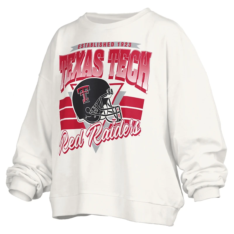 Women's Pressbox White Texas Tech Red Raiders Oversized Janice Retro Waist-Length Pullover Sweatshirt
