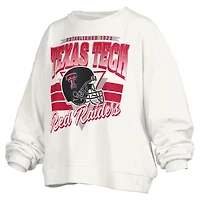 Women's Pressbox White Texas Tech Red Raiders Oversized Janice Retro Waist-Length Pullover Sweatshirt