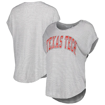 Women's White/Charcoal Texas Tech Red Raiders Day Trip Striped Scoop Neck T-Shirt