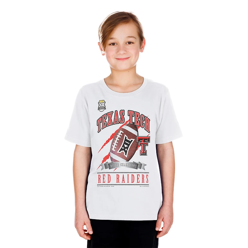 Youth New Era White Texas Tech Red Raiders 2025 Big 12 Football Champions Locker Room T-Shirt