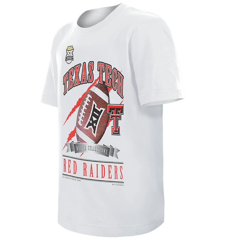 Youth New Era White Texas Tech Red Raiders 2025 Big 12 Football Champions Locker Room T-Shirt