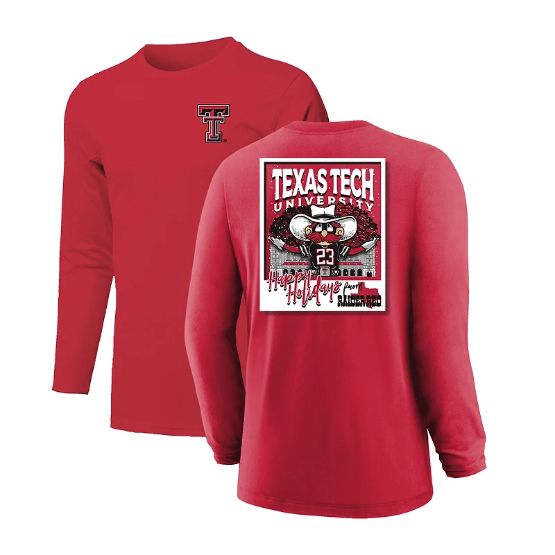 T-shirt à manches longues pour jeunes, rouge, Texas Tech Red Raiders, motif Polaroid enneigé
