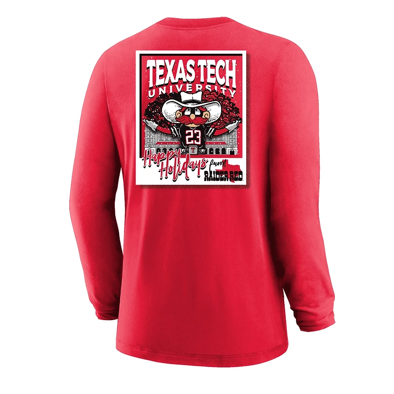 T-shirt à manches longues pour jeunes, rouge, Texas Tech Red Raiders, motif Polaroid enneigé