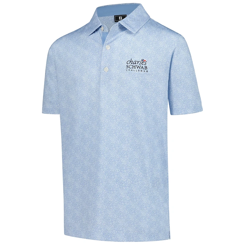 Boy's Youth FootJoy Light Blue The Charles Schwab Challenge ProDry Speckle Print Lisle Polo