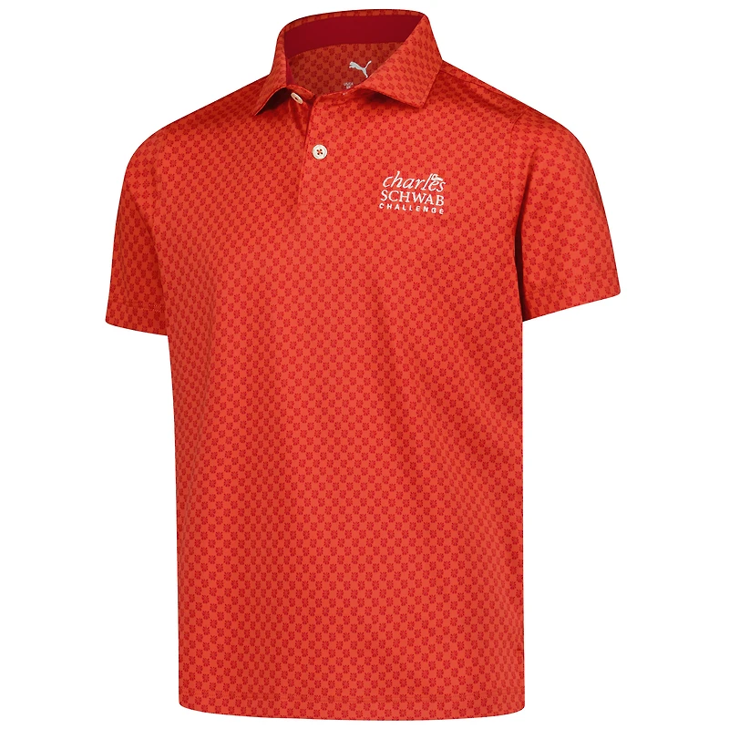 Boy's Youth Puma  Orange The Charles Schwab Challenge Micro Floral MATTR Polo