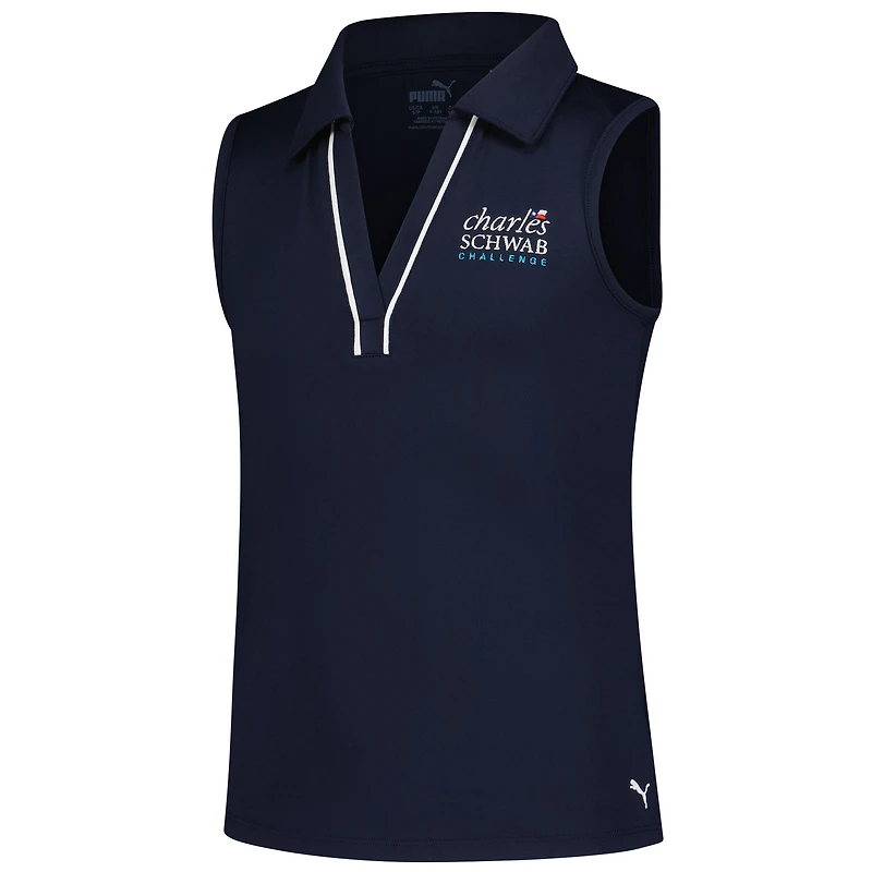 Girl's Youth Puma  Navy The Charles Schwab Challenge Piped Cloudspun Sleeveless Polo
