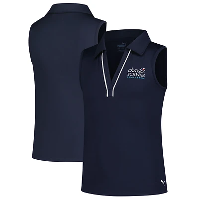 Girl's Youth Puma Navy The Charles Schwab Challenge Piped Cloudspun Sleeveless Polo
