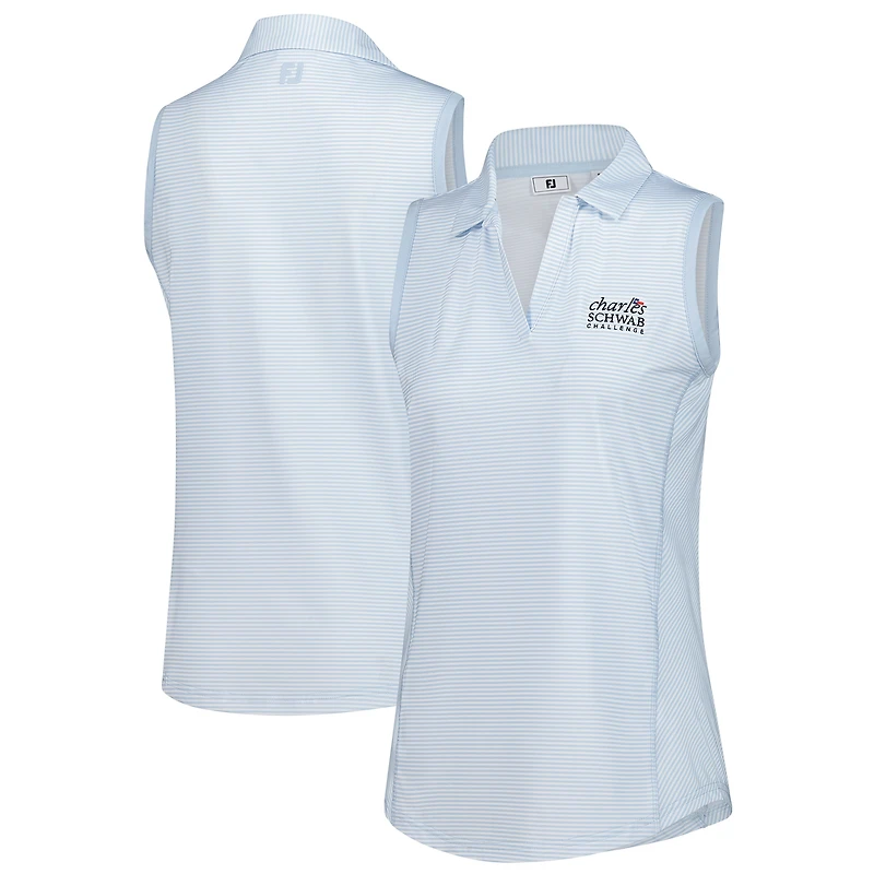 Polo sans manches bleu clair à rayures The Charles Schwab Challenge pour femme FootJoy