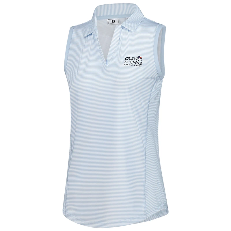 Women's FootJoy Light Blue The Charles Schwab Challenge Stripe Sleeveless Polo