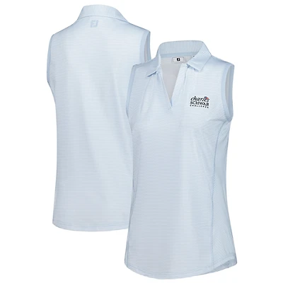 Polo sans manches bleu clair à rayures The Charles Schwab Challenge pour femme FootJoy