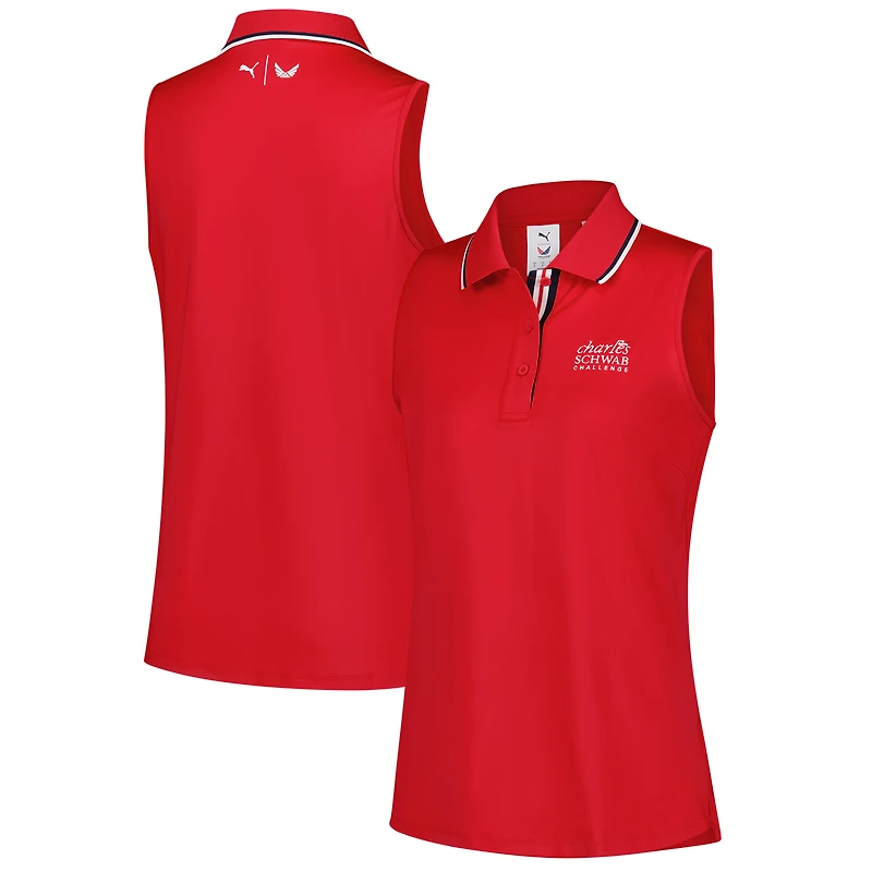 Women's Puma x Volition  Red The Charles Schwab Challenge Tipped Mattr Sleeveless Polo
