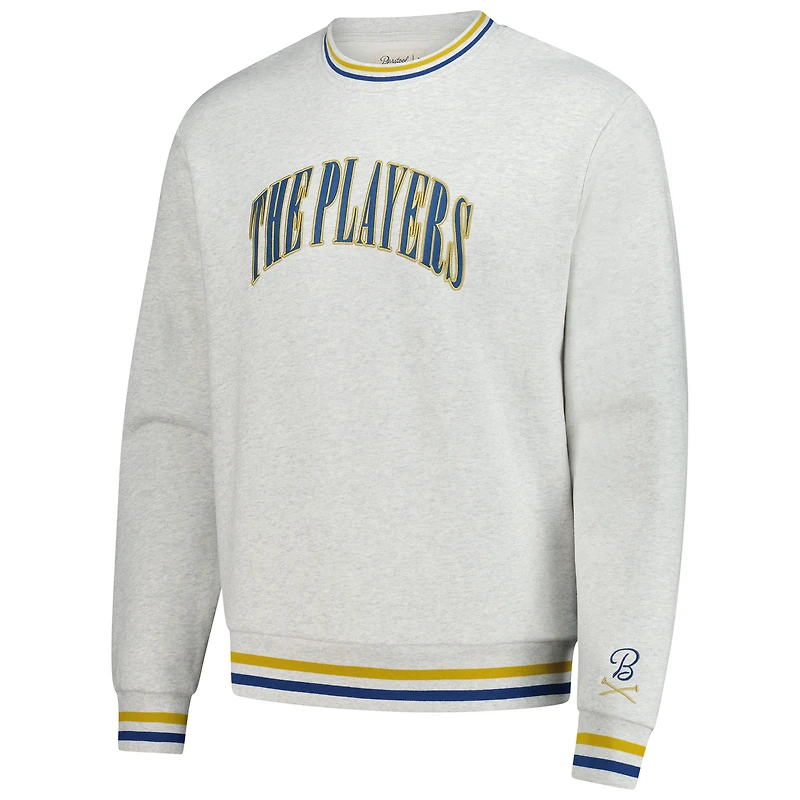 Men's Barstool Golf  Heather Gray THE PLAYERS Striped Pullover Sweatshirt