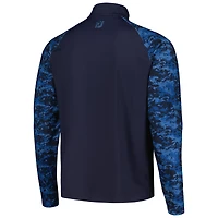 Men's FootJoy Navy THE PLAYERS Camo Color Block Raglan Midlayer Quarter-Zip Top