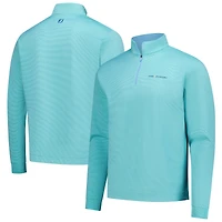 Pull FootJoy THE PLAYERS Ottoman Stripe Knit à col zippé pour homme, couleur turquoise.
