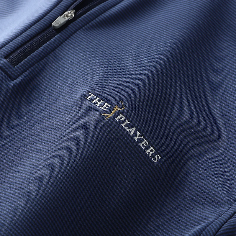 Men's Peter Millar Navy THE PLAYERS Perth Sugar Stripe Performance Quarter-Zip Pullover
