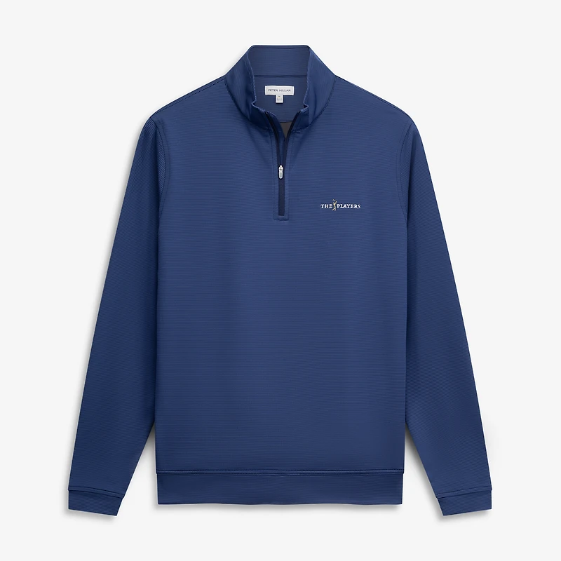 Men's Peter Millar Navy THE PLAYERS Perth Sugar Stripe Performance Quarter-Zip Pullover