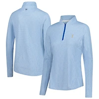 Pull-over Sunshirt à fermeture éclair quart de tour Peter Millar bleu clair THE PLAYERS Goldman Mar-Tee-Ni Break pour femme
