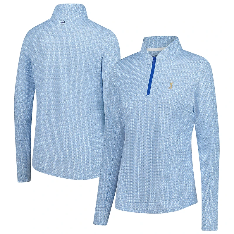Pull-over Sunshirt à fermeture éclair quart de tour Peter Millar bleu clair THE PLAYERS Goldman Mar-Tee-Ni Break pour femme