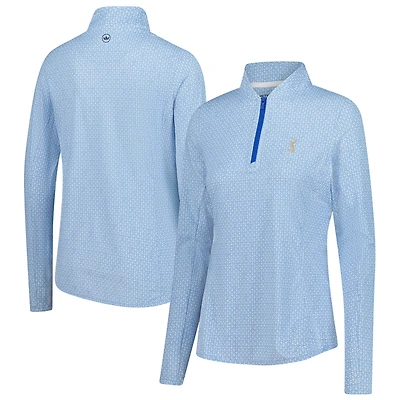 Pull-over Sunshirt à fermeture éclair quart de tour Peter Millar bleu clair THE PLAYERS Goldman Mar-Tee-Ni Break pour femme